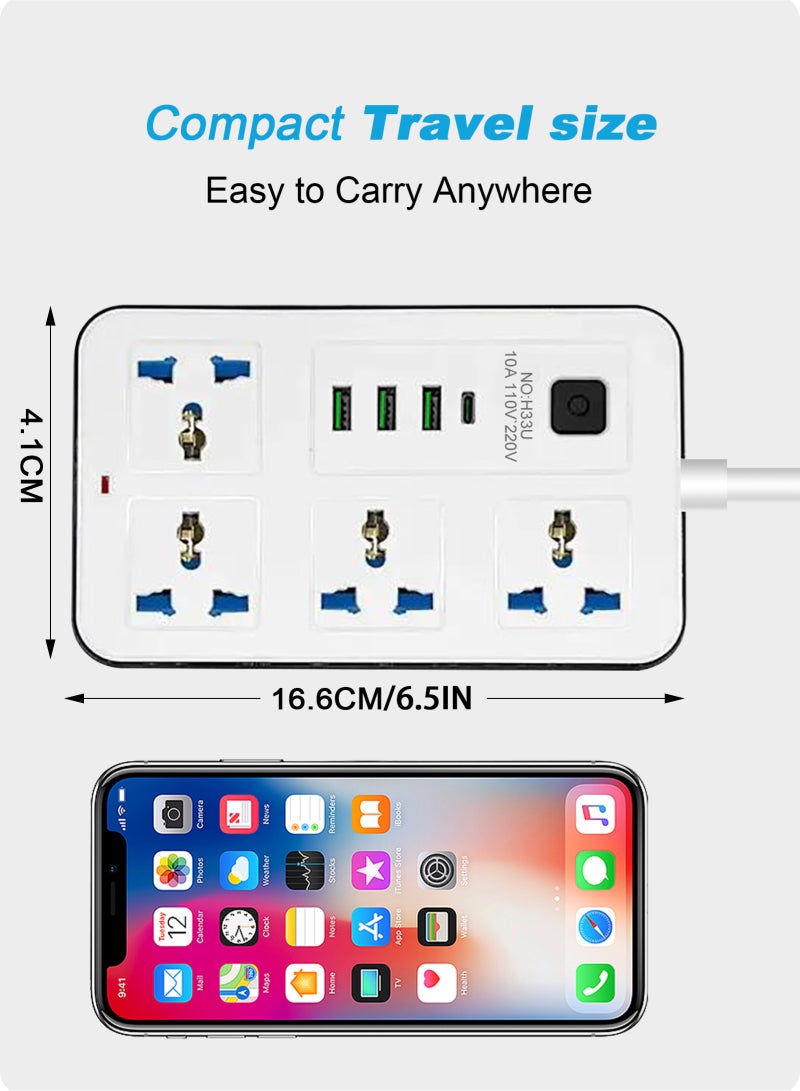 HomarKet 5 Meters Universal Extension Lead with Multiple Function UK Plug 3 Pin Socket Outlet with 4 Gang 3 USB Port 1 Type-C Port 5M 4 Way Electric Socket Extension Cord Power Strip for Home Kitchen and Office(White） - Image 2